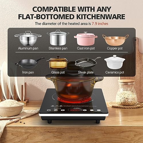 Image of Single Burner Electric Cooktop, 1800W Electric Stove Top Portable, Infrared Hot Plate 110v Plug in Countertop, Child Safety Lock, Timer, 9 Power Level, Compatible for All Cookware, Induction Cookotp