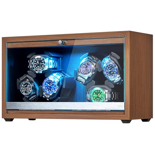ANWBROAD Uhrenbeweger für 6 Uhren Spinner mit LED und Superleisen Mabuchi-Motor Automatik Uhrenbeweger 4 Rotationsmodi Uhrenschüttler Geschenk JWW003A