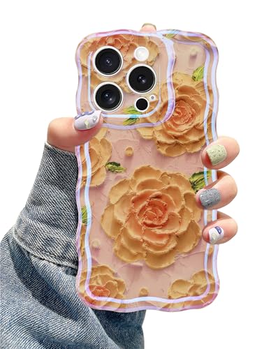 Coque iPhone 15 Pro rose fleur laser cadeau mignon pour femmes et filles