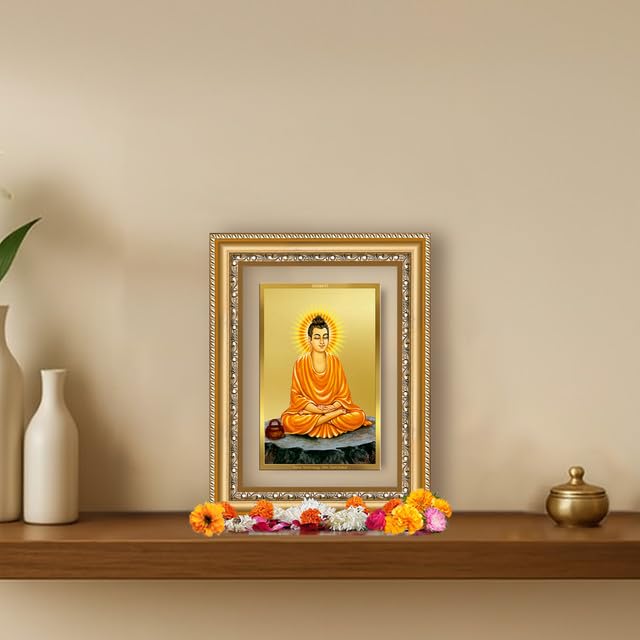 Image of DIVINITI Lord Buddha 24K Gold Plated Foil Wall and Tabletop Photo Frame for Home Decor, Puja Room, Luxury Gifting | DG Frame 112 S2.5 (26x20 CM)
