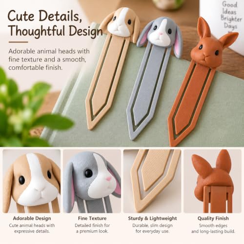 Image of 3 Pack Cute Rabbit Bookmarks Set for Readers & Gifting | Bunny Page Marker