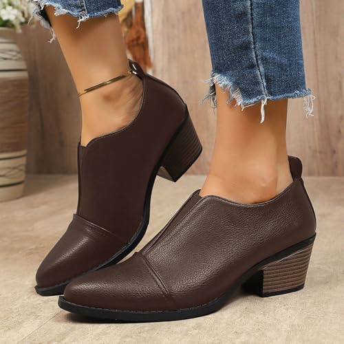 Women's Ankle Boots Low Heels Chunky Booties Fashion Dressy Ankle Booties for Women Classic Pointed Toe Leather Pumps Boots Solid Color Slip On Work Office Block Heeled Dress Shoes2