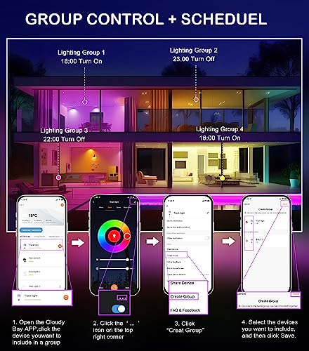 CLOUDY BAY [3 Pack] 11W Smart WiFi LED Track Lighting Heads,Track Light Heads Compatible with Alexa Google Home,RGBCW Color Changing,No Hub Required,2700K-5000K,CRI 90+,750LM,White - Thumbnail 5