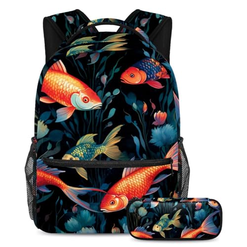 Cartables de grande capacité avec trousse poisson pour étudiants et adolescents voyageant