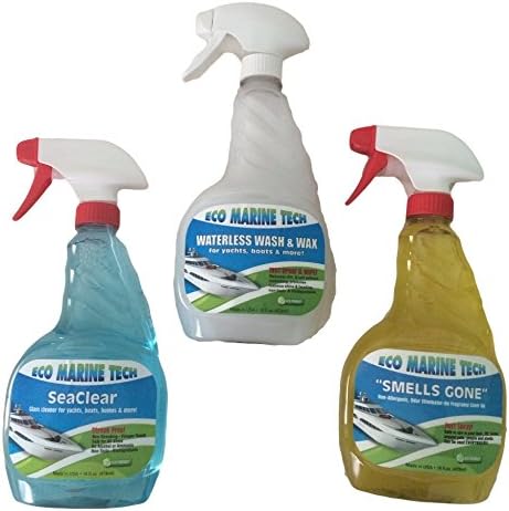 Eco Marine Tech - Complete Care Kit - 1 Bottle Each of "WATER-LESS WASH & WAX", "SEA CLEAR", And "SMELLS GONE"