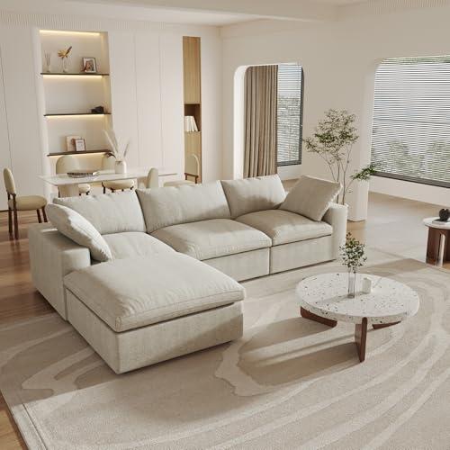 Cloud Modular Sectional Sofa with Storage Ottoman,120.45" L Shaped Couch for Living Room,Down Filled Convertible Couch Deep Seat for Office Apartment,Covers Washable&Replaceable,Khaki