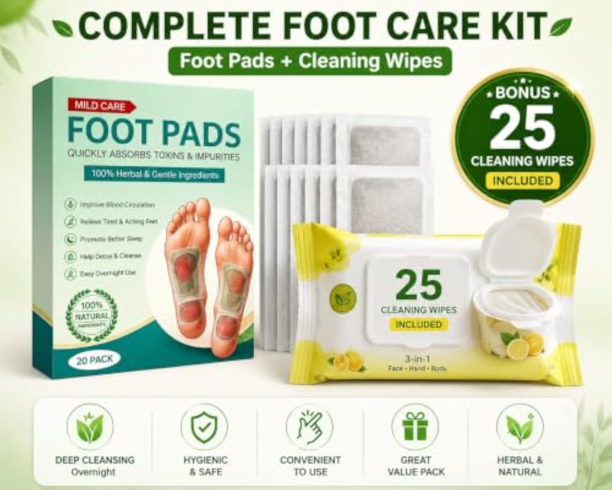 Detox Foot Pads with Wet Wipes for Easy Cleaning