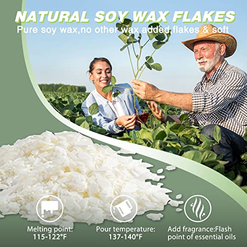 Clear Ingredient Natural Soy Wax Flakes 2 Pounds, Real Pure Soy Wax With Detailed Instructions, Include Pre-Waxed Cotton Wicks, Stainless Steel Centering Device #TOP2