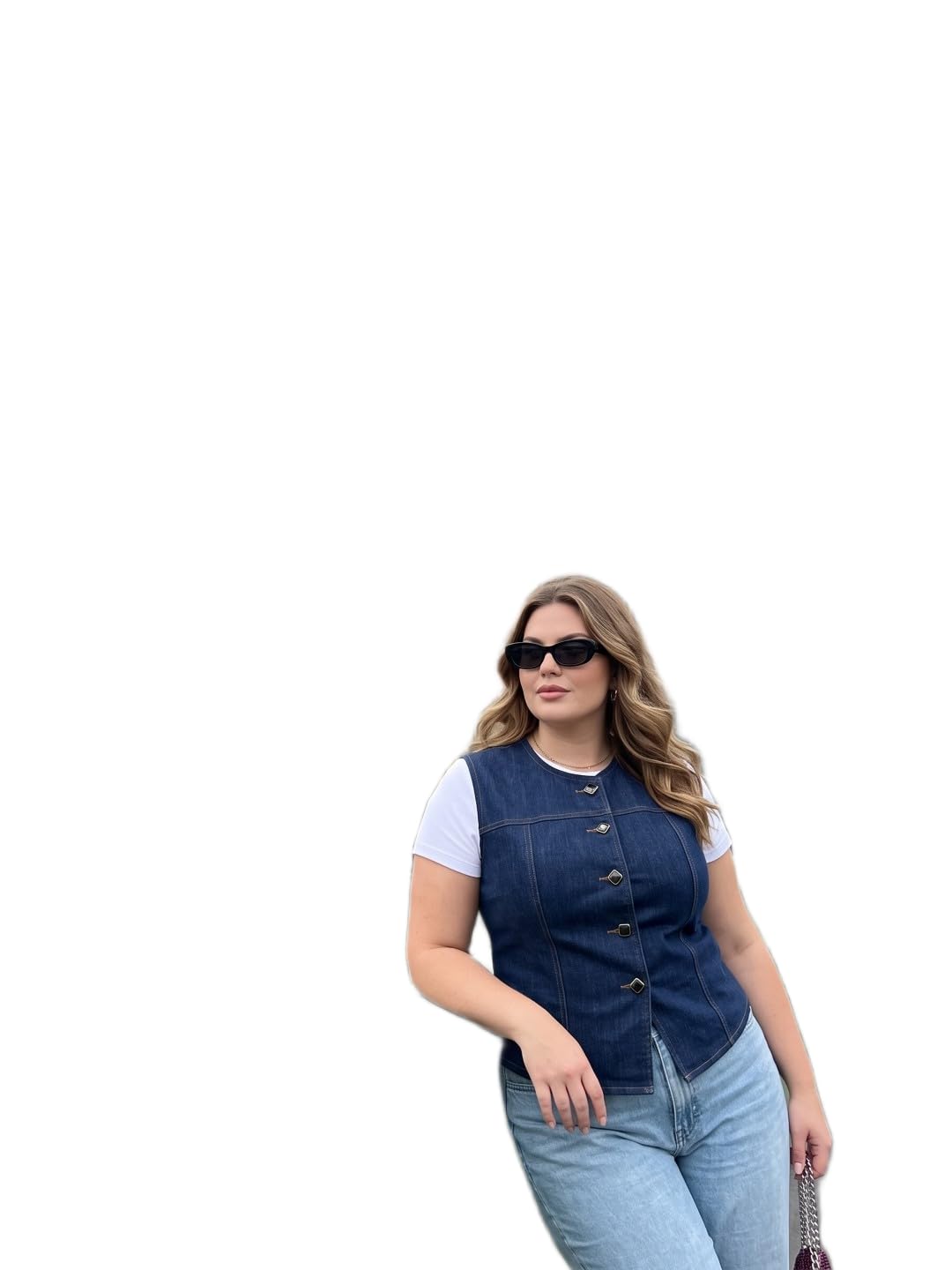 moonxs Women's Sleeveless Denim Top Round Neck Button Front Vest – Stylish Casual Wear Jacket Top-picture-47