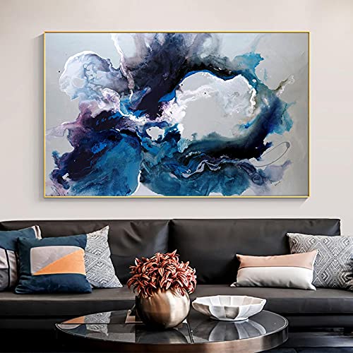 Toile peinture nordique abstrait bleu eau affiche murale grand format 70x100 cm décor maison