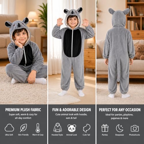 Image of Raj Costume Animal Fancy Dress Costume for Boys & Girls | Hooded Full Body Wildlife Zoo Animal Jumpsuit | Soft Costume for School Function, Fancy Dress, Halloween, Birthday, Cosplay & Role Play