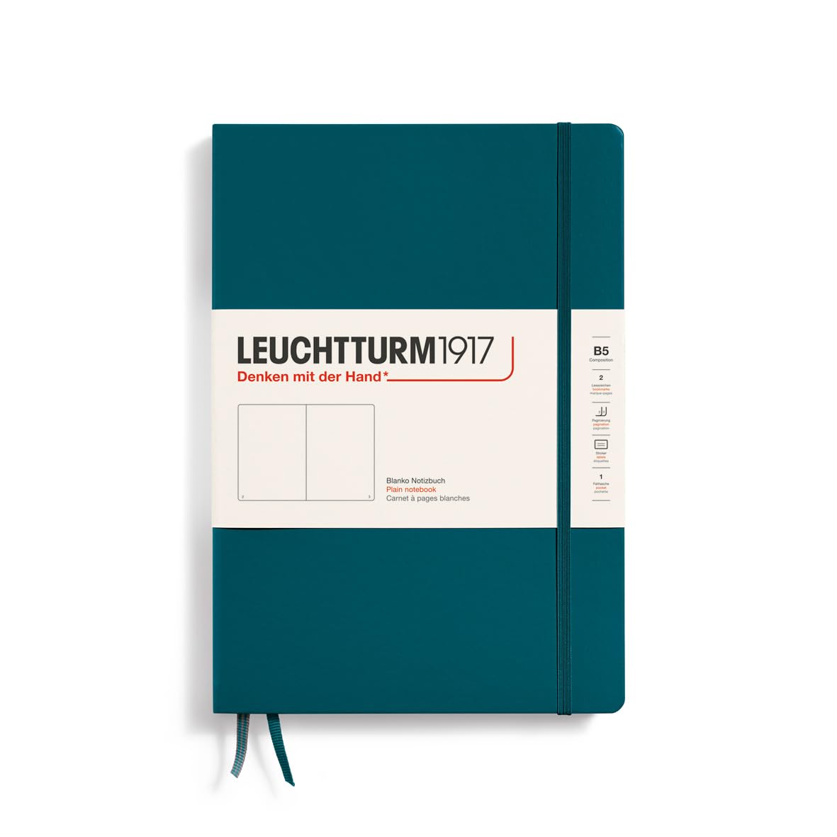 LEUCHTTURM1917 366174 Notebook Composition (B5), Hardcover, 219 Numbered Pages, Pacific Green, Blank