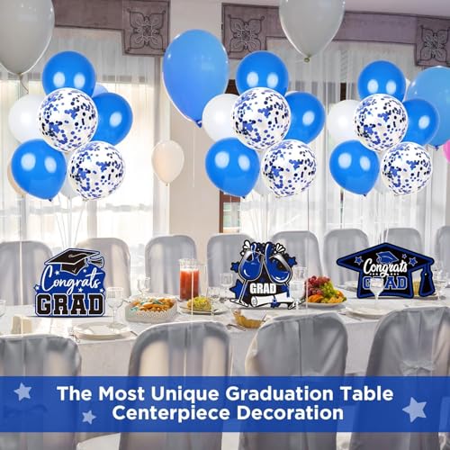 Image of 6 Sets Blue Graduation Balloon Stand Kit for Table Decorations Class of 2025 Congrats Grad Table Centerpiece Grad Prom Themed Decoration for Grad School & College Ceremonies Party Supplies