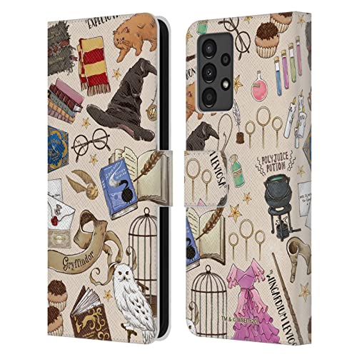 Head Case Designs Officially Licensed Harry Potter Hogwarts Pattern Deathly Hallows XXXVII Leather Wallet Case Compatible With Samsung Galaxy A13 (2022)