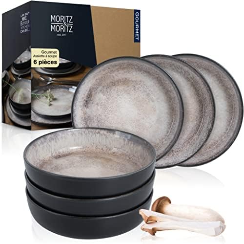 Assiettes à Soupe Moritz & Moritz VIDA - Lot De 6 Anthracite - Porcelaine Lave-Vaisselle/Micro-ondes - 19x4,5 Cm