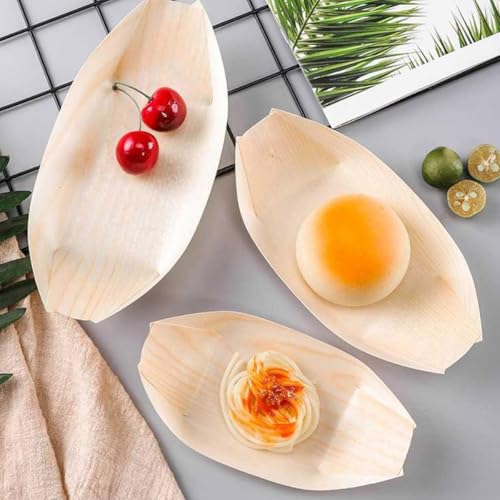 Platos desechables de madera forma barco x100 miniatura 6