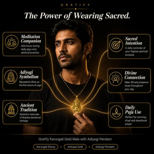 Image of Gratify Original Karungali Mala 54 Beads (7mm) for Men & Women | Authentic Black Ebony Wood Mala with Gold Plated Metal Caps | Spiritual Necklace for Meditation, Prayer, Energy Balance & Positive Vibes