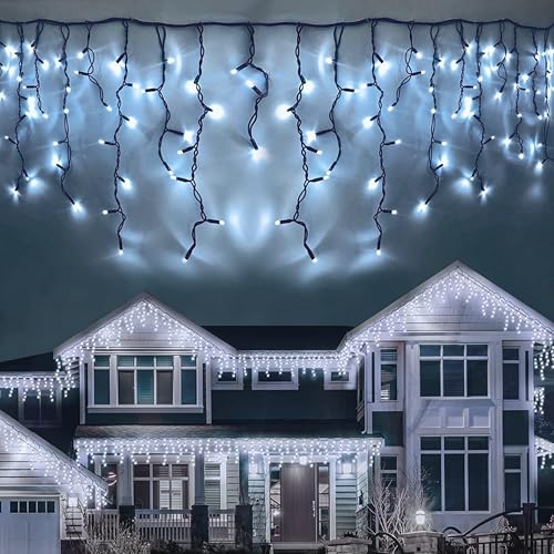LEDYA Icicle Outdoor Christmas Lights, 9M 240led Christmas Lights Outdoor Decorations, Fairy Lights Plug in for Christmas Decorations, Waterproof/8 Modes/Timer, Outside Roof Window Garden Xmas Lights