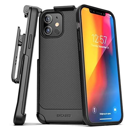 Encased Compatible with iPhone 12 Belt Clip Case (Thin Armor) Slim Grip Cover with Holster - Black