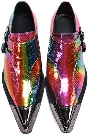 Santimon Mens Rainbow Dress Loafers Buckle Comfortable Metal Cap Toe Church Style Wedding Party Travel Shoes for Men Multicoloured 9.5 US | Image 7