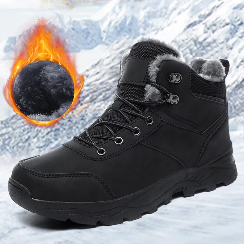 Mens Hiking Boots Winter Snow Boots Water Resistant Warm Fur Lined Anti Slip Work Ankle Shoes Snow Shoes Casual Lightweight Hiking Hiking Boots Outdoor Trekking Boot Comfortable2