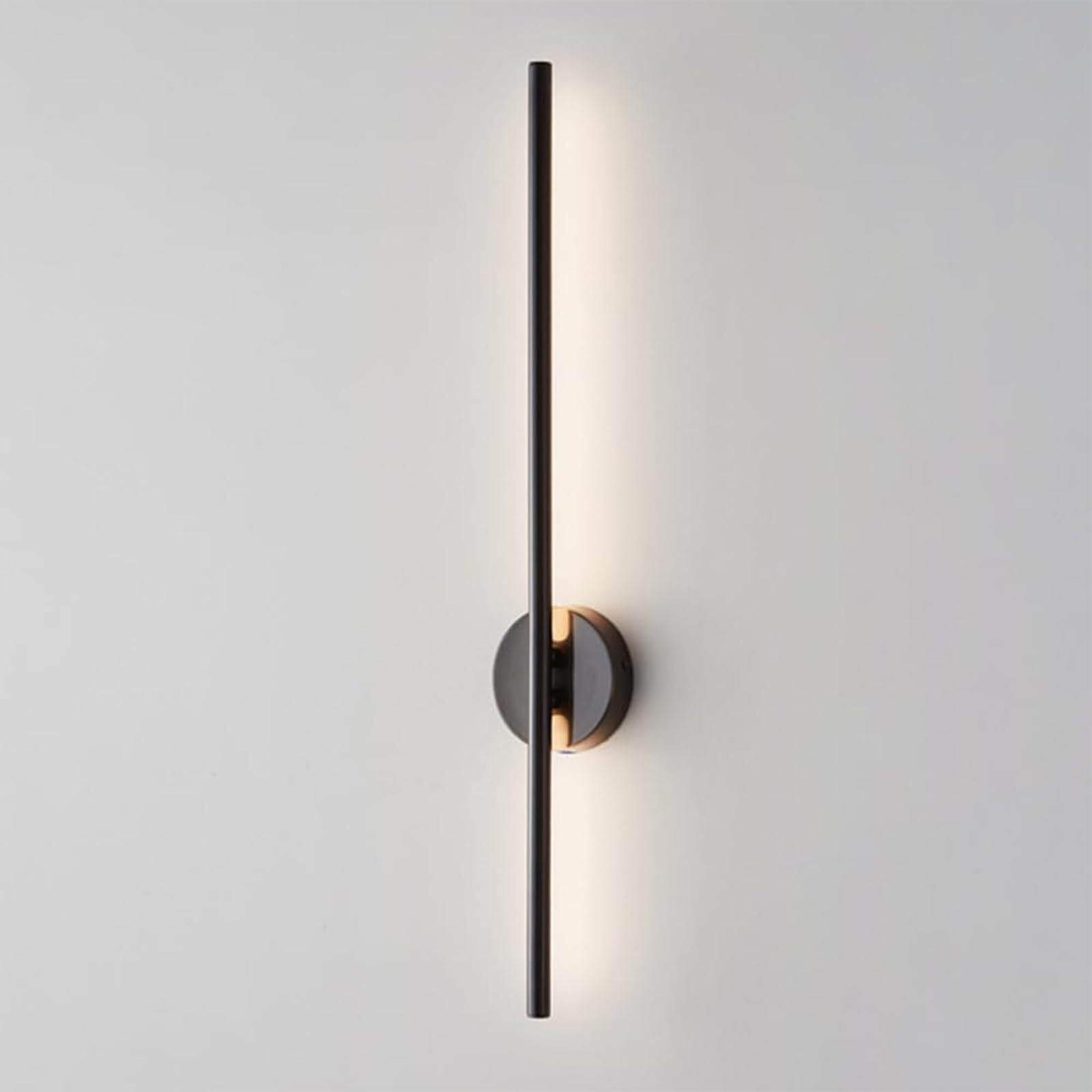 HXYSXHJUO Ultra-Thin Long Tube Wall Sconce Linear Brass Lamp with White Silicone Lampshade Black Flute Lantern for Bedroom Bedside Living Room Study Corridor Entryway Restaurant(65CM)