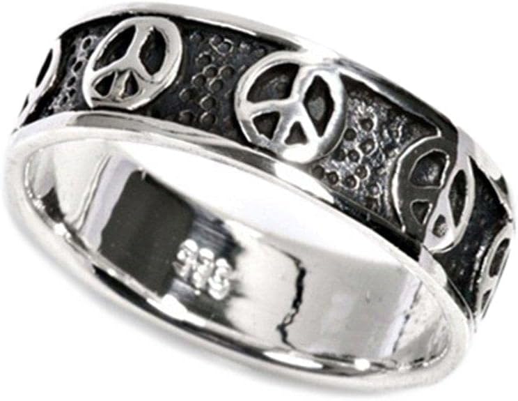 Sterling Silver Women's Peace Sign Unique Ring Fashion 925 Band 6mm Sizes 5-9