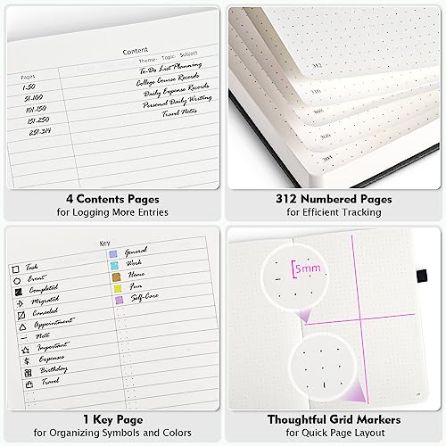 Image of 5 Pack Bullet Dotted Notebook Bulk, A5, 312 Numbered Pages Dot Journal Set | Cost-Effective 5 Pack 1600 Pages, 100gsm No Bleed Paper, Leather Hardcover, Lay-Flat, for Planning, Trackers, Lists & Layouts