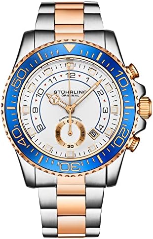 Stührling Original Men's Dive Watch with Stainless Steel Bracelet Quickset Date Screw Down Crown Japanese Quartz Movement Water Resistant up to 10 ATM