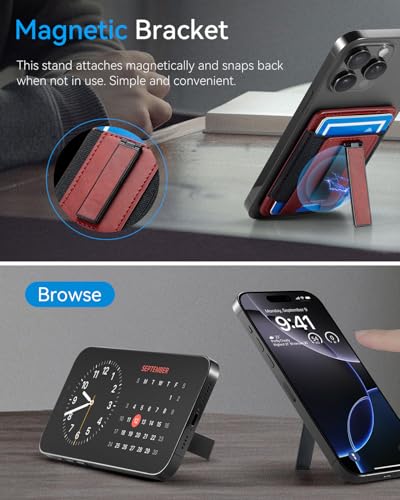 Image of Phone Card Holder Wallet with Stand, Hold 6 Card for iPhone Andriod | Stretch fabric card holder stick on back of phone case. Built-in stand for hands-free viewing. Holds 6 credit /ID cards