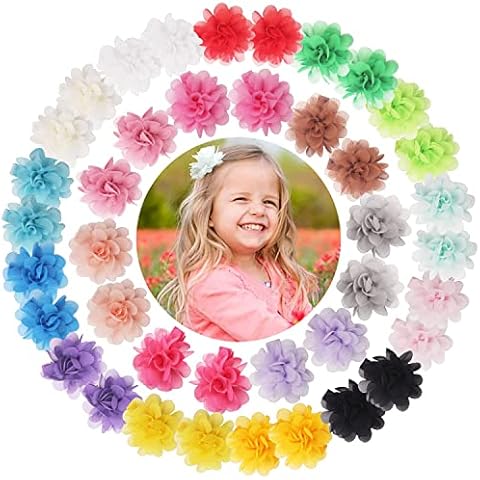 JOYOYO 40 Pcs Baby Girl Hair Clips Baby Flowers Hair Clips Baby Hair Bows Small Size Baby Clips 2 Inch Chiffon Bows, Ribbon Covered Baby Safe Hair Clips for Babies/Toddlers Cover