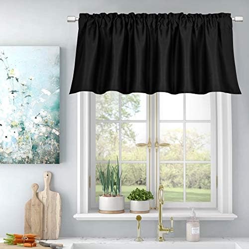 HUTO Privacy Protection Blackout Window Valance for Bedroom Living Room Energy Efficient Rod Pocket Curtain Valance 18 Inch,52X18 Per Panel,Black,Single