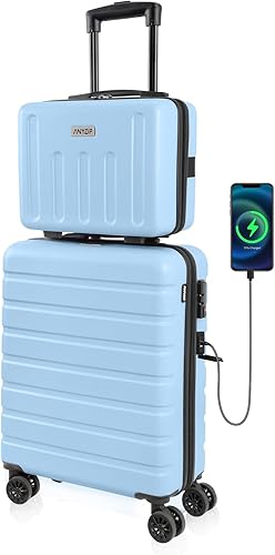 AnyZip Maleta, equipaje de mano de 20 pulgadas, mini estuches de cosméticos de 14 pulgadas, juegos de equipaje, PC rígido, ABS, maleta USB ligera