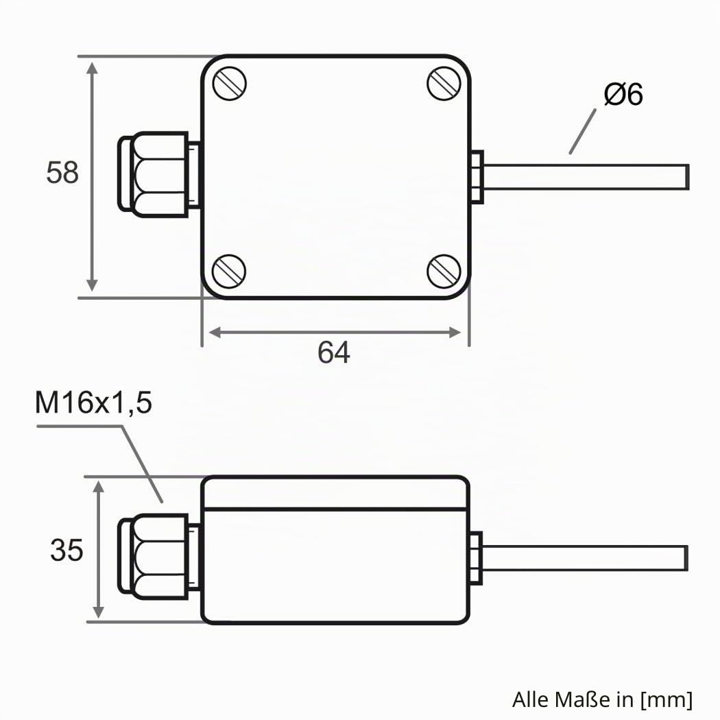 iOVEO 206AF02202 - Aussentemperatur-Messumformer mit Sensor PT1000, Aussenfühler Aktiv, 0-10V o. 4-20mA, Sensor im ext. Schutzrohr