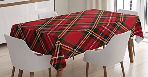Ambesonne Retro Tablecloth, Diagonal Traditional Vintage Scottish Tartan Pattern Striped Checkered Geometric Tile, Rectangular Table Cover for Dining Room Kitchen Decor, 60