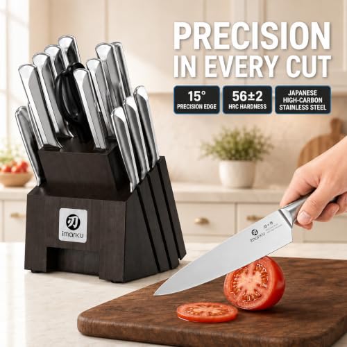 Image of imarku 16PCS High Carbon Stainless Steel Knife Set, Sharp & Durable | Kitchen Knife Set With Block, Ergonomic Non-Slip Handles, Durable Steel Blades And Balanced Design For Comfortable Prep