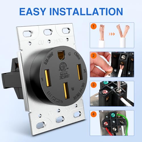 Image of Nilight 50AMP RV Power Outlet 125 /250V ETL Listed NEMA 14-50R | Heavy Duty Receptacle Straight Blade Flush Mounting Replacement Panel for RVs Camper Trailer EV