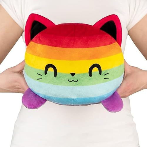 TeeTurtle - Peluche Original Reversible de Gato Grande - Arcoíris + Gris - Animales de Peluche Juguete Sensorial Fidget Abrazable y Suave que