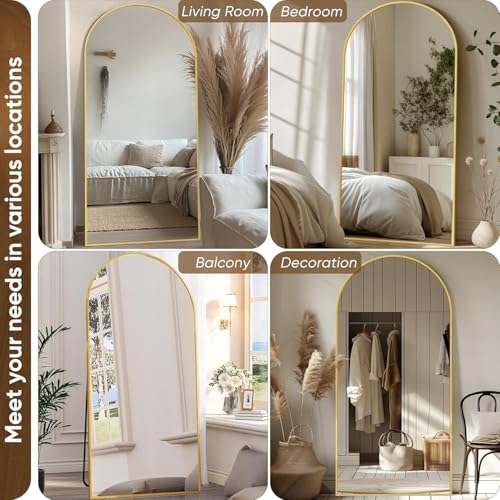 Image of Antok 81 inch x41 inch Arched Full Length Mirror with Stand, Floor Mirror, Gold