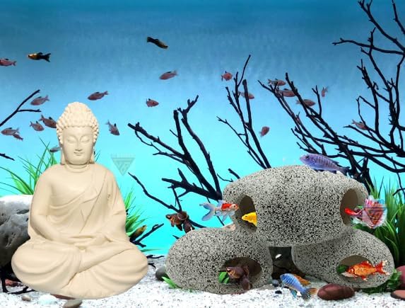 Aquarium Stone Shelter Rock with The Monk Buddha Statue Ornament Accessories Combo Pack Grey and White. (B0DFCRLD9M) Amazon Price History, Amazon Price Tracker