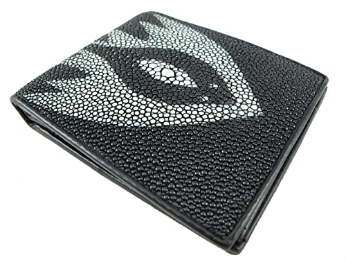 Genuine Stingray Skin Leather Bifold Wallet (Black)