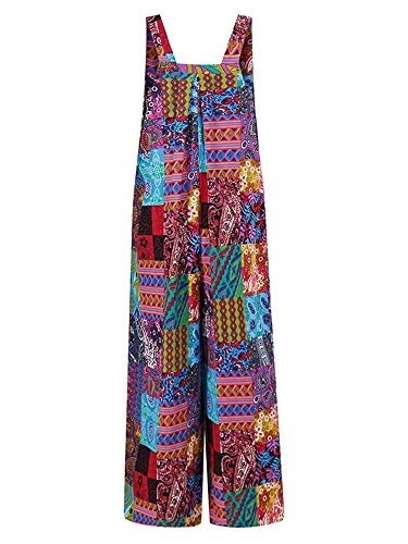 Springcmy Women Summer Baggy Ethnic 90S Retro Sling Jumpsuits Sleeveless Boho Hippies Wide Leg Buttons Harem Pant Romper #TOP3