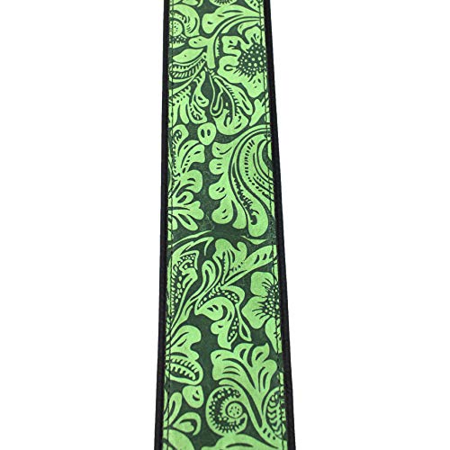 Walker And Williams G-977 Sangle en mousse légère avec motif floral en relief et gant rembourré à l’arrière en cuir Vert - Les Beatles, Paul McCartney, John Lennon, RIngo Starr, George Harrison Walker And Williams G-977 Sangle en mousse légère avec motif floral en relief et gant rembourré à l'arrière en cuir Vert – Image 7