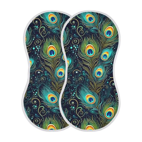 xigua Peacock Feathers Muslin Baby Burp Cloths Set of 1, Super Soft & Absorbent Burping Rags, Cotton Burp Clothes Shower Gift for Newborn, Baby Girls and Boys2