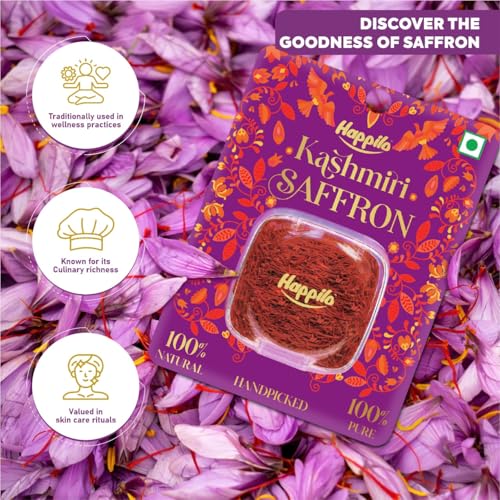 Image of Happilo Premium Kashmiri Saffron .5g, Handpicked Pure Kesar for Pooja, Finest A++ Grade, Whole Threads For Golden Milk, Cooking Biryani (Pack of 2)