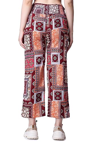 Image of POPWINGS Casual Boho Printed Side Wide Leg Trousers for Women || Summer Wear Comfortable Pull-On Women Trousers || Western Loose-Fit Trousers || Stylish Women Casual Trousers