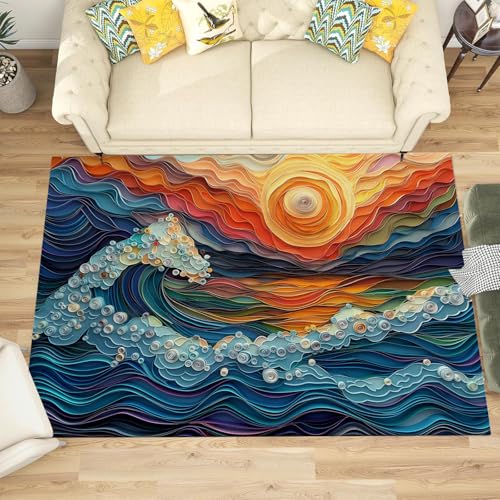 Tapis bleu marine effet relief 3D doux et durable pour chambre - 3
