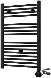 Handtuchhalter, elektrisch, Elektrischer Heizkörper, Stahlrohr, lackiert, mattschwarz, 800 x 500 cm, mit benutzerfreundlichem Thermostat