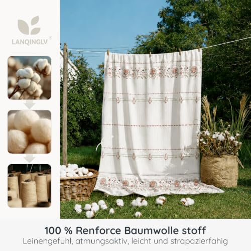 Lanqinglv Boho Bettwäsche 200x220 Baumwolle Blumen Weiß Bohemian – Ansicht 4