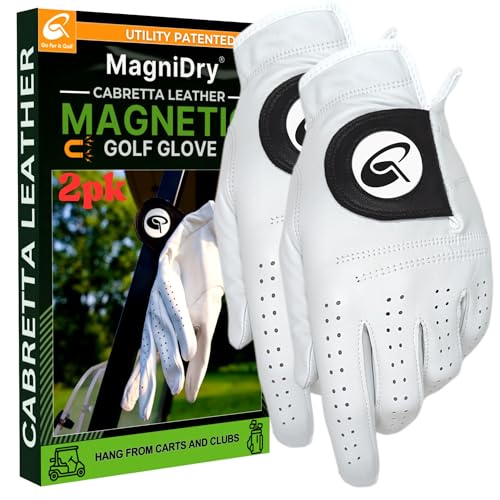 Golf Glove Voted #1 for Comfort at The Professional Golf Merchandise Show in Orlando Premium Cabretta Leather Magnet-Driven Airflow to Stay Dry Between Shots (2pk M/L)